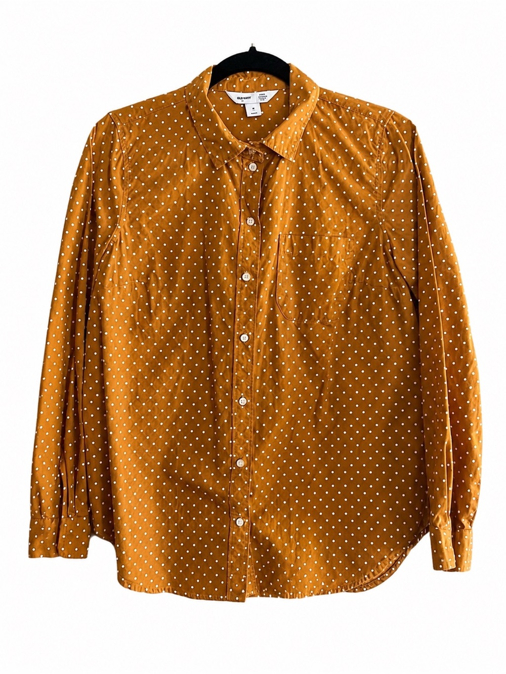 Old Navy Women Button Down Orange Polka Dot Shirt Medium